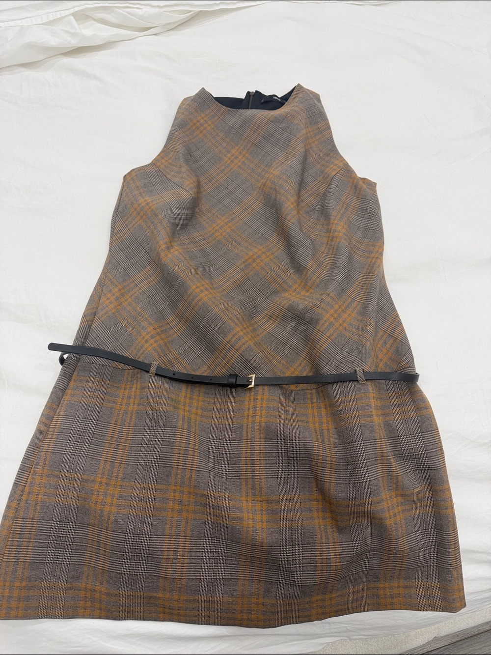 Mango Plaid Sleeveless Dress with Belt
